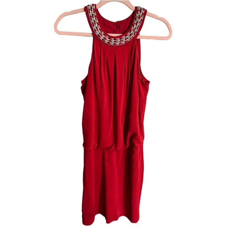 Women's White House Black Market Red Beaded Neck Halter Dress Size M